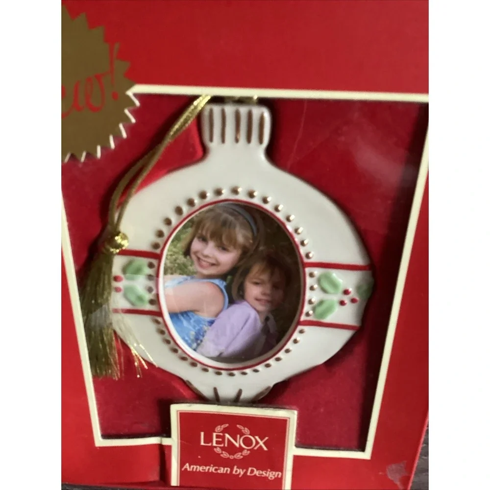 Lenox Porcelain Photo Frame Christmas Ornament Gold Trim NIB
